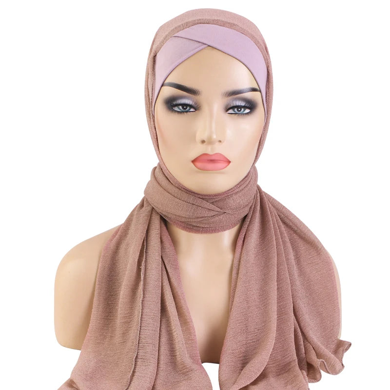 New Arrival Ethnic Muslim Headscarf Solid Color Amira Hijab Polyester Stretchy Daily Wear Turban