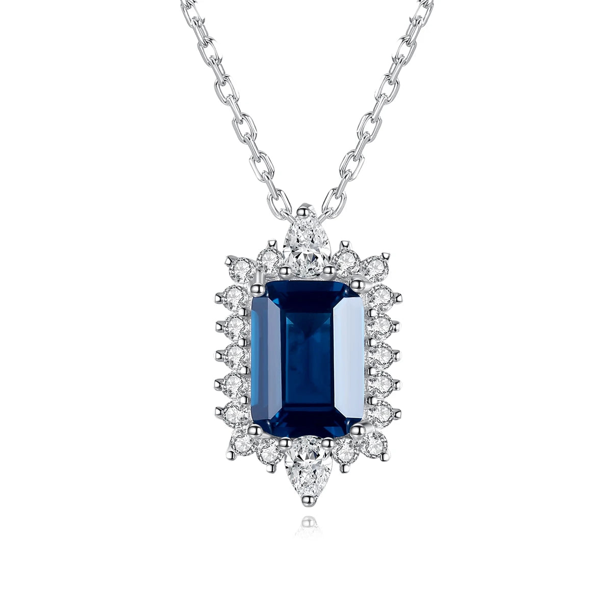 CZCITY New Design Sapphire Necklace for Women Wedding Jewelry Emerald Cut Diamond Necklace 925 Sterling Silver Link Chain