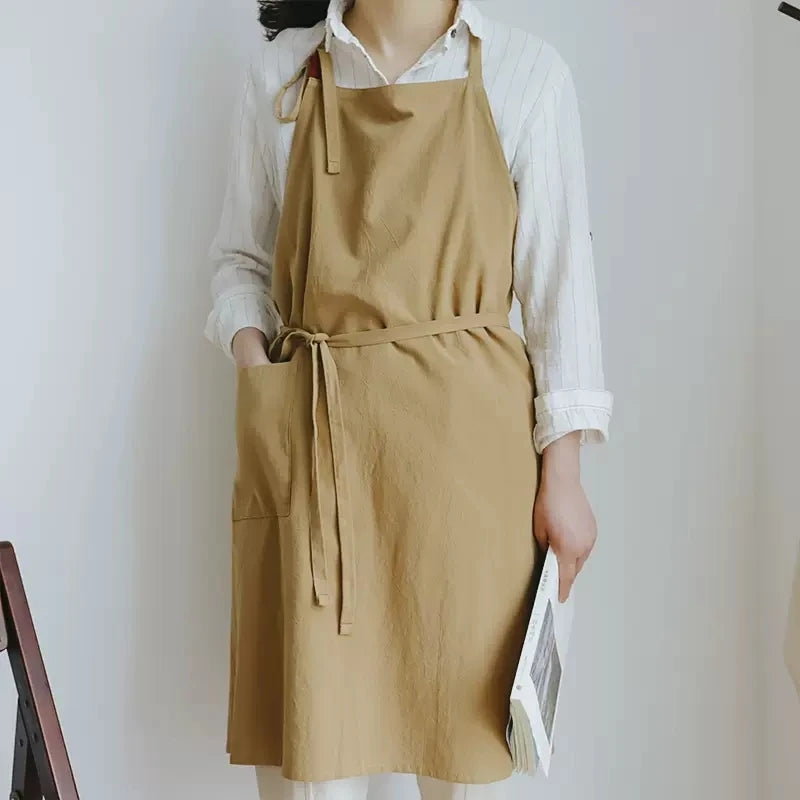 Custom Logo Printed Linen Cotton Waterproof Kitchen Cooking Aprons for Restaurants Work