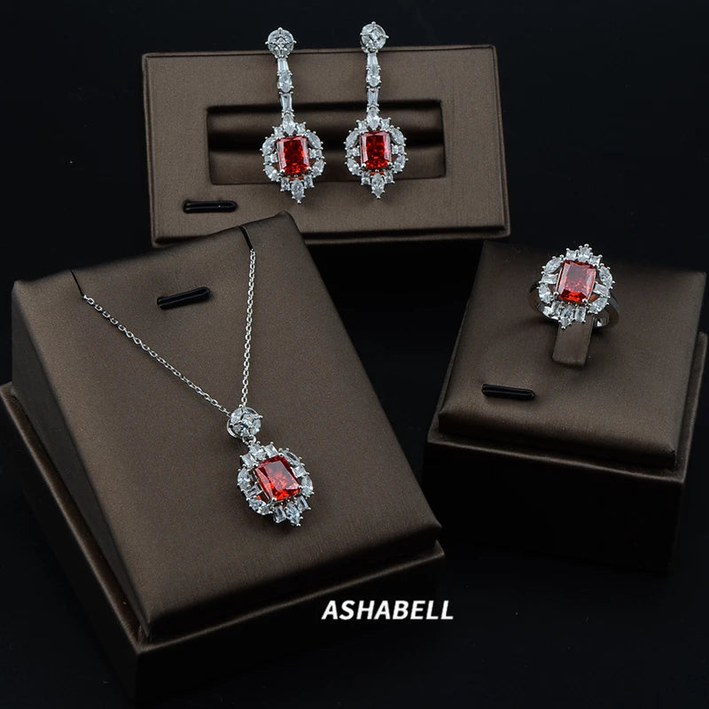 Wholesale Multiple Colors CZ 925 Silver Fashion Jewelry Sets Ice Cut 5A Zircon Wedding Ring Set Earrings Ring Pendant Neckl