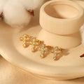 Dainty Classic Cross Stud Earrings Fashion Trendy Stainless Steel 18K Gold Plated Shinestone Diamond Pearl for Women Anniversary
