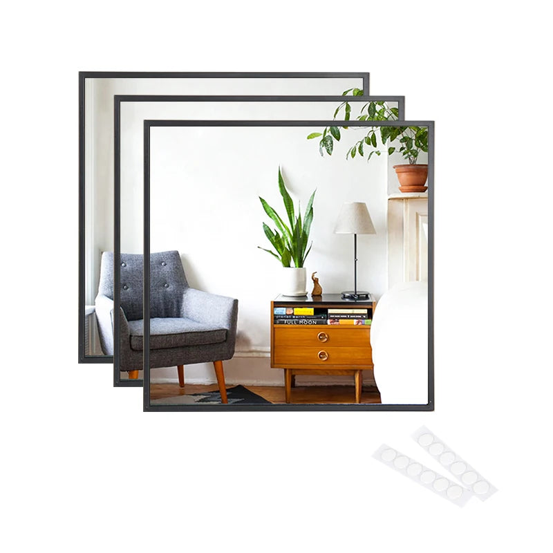 Full Length Mirror Tiles - 8 Inch X 3pcs Slim Framed Wall Mirror Set Make up Mirror for Vanity Bedroom Living Room