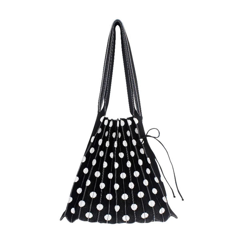 Women's Polka Dots Pleated Single Shoulder Organ Tote Bag Folded Contrast Color Design