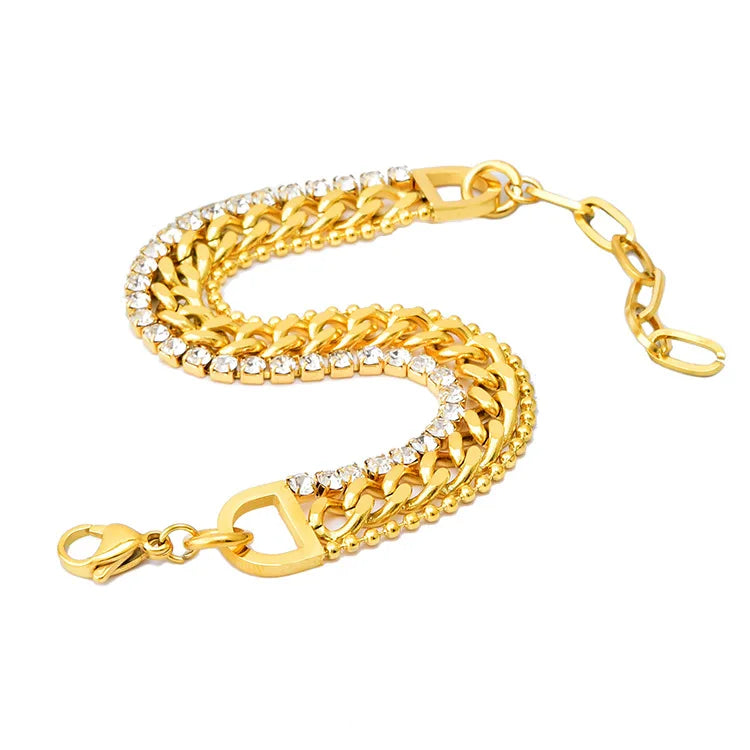 Fashion Trendy Stainless Steel Multi 3 Layers Chain Layered Bracelet Women Bohemian Bracelets Jewelry