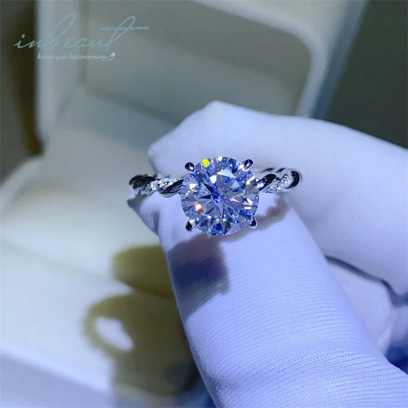 Classic 4 Claws Silver 925 Original 2Carat Brilliant Cut Diamond Test Past D Color Moissanite Ring for Wedding Gemstone Jewelry