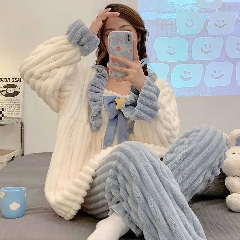 Winter Clothes for Women Nightgown for Women Soft Pajama Loungewear Flannel Sleepwear Warm Two Piece Set Ladies Night Wear