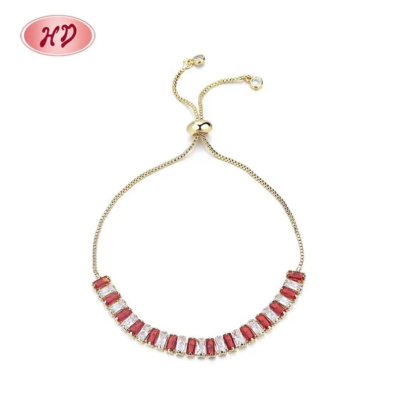 Red and White Square Splicing Moissanite 18K Gold Plated Design Stone Natural 18K Gold Bracelets for Women