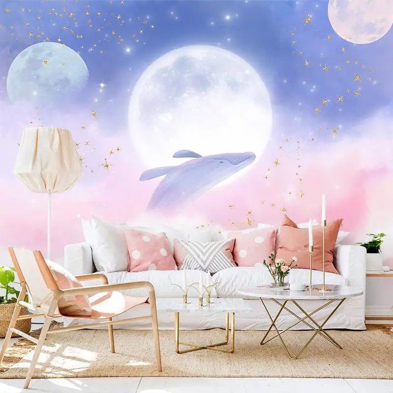 Nordic Art Pink Starry Sky Fantasy Wallpaper Children's Room Princess Room Mural Anchor Background Wallpaper Wall Cloth