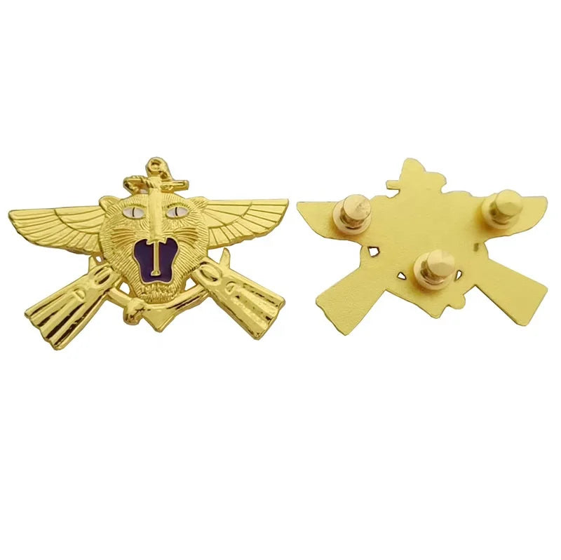 High Quality Customized Zinc Alloy Casting Gold Badge Metal 3D Design Eagle Wing Lapel Pin Security Badge Uniform Brooch Logo