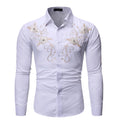 MS-90 New Men's Casual Embroidered Long Sleeve Solid Color Plain Shirt