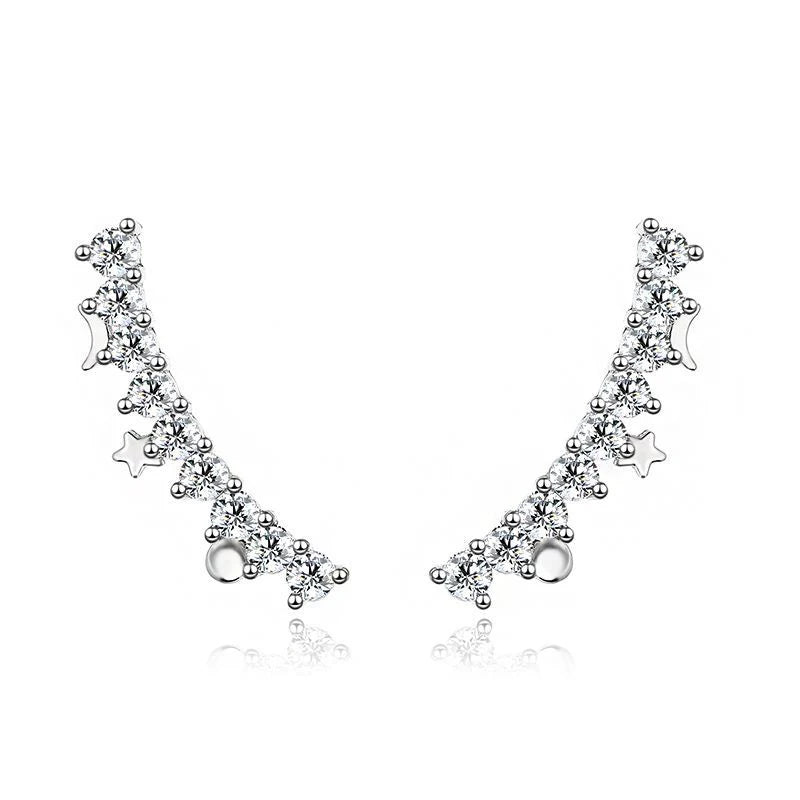 New simple 925 sterling silver fashion diamond zircon moon and star stud earrings for women