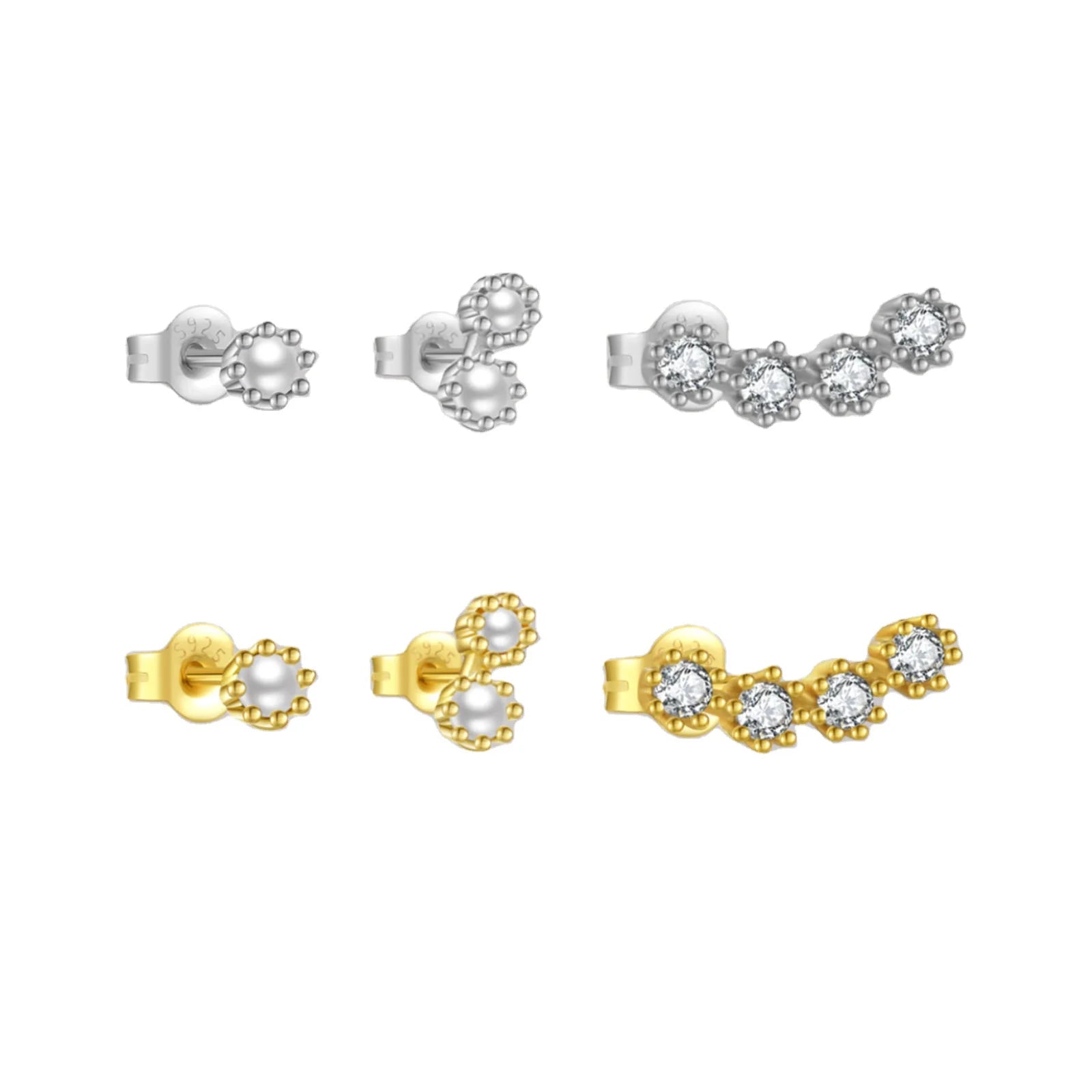 FUAMAY Custom 3 Pairs Brand Stud 925 Earrings Sets Aretes De Oro Mini White Pearl 2mm Freshwater Pearl Stud Earrings for Women