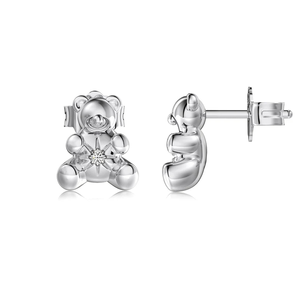 Dylam Cute Style Bling 18K Gold Plated Teddy Jewelry S925 Sterling Silver Earring Cz Cubic Zircon Bear Stud Earrings for Women