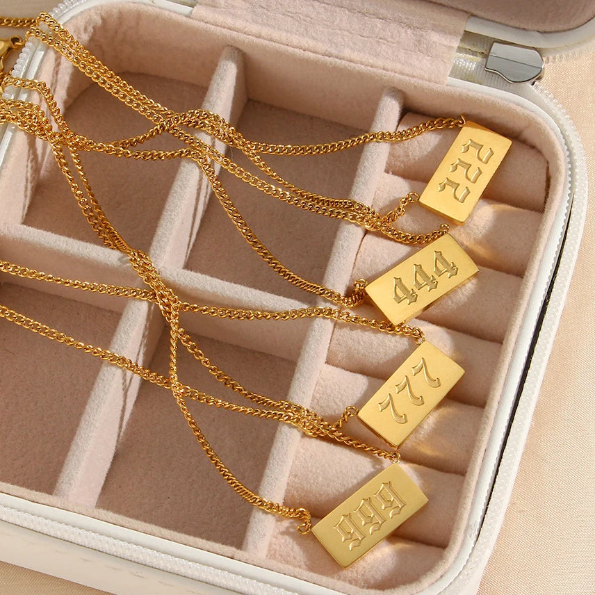 Dainty Non Tarnish 18K Real Gold Plated 316L Stainless Steel 111-999 Angel Number Necklace Jewelry for Women