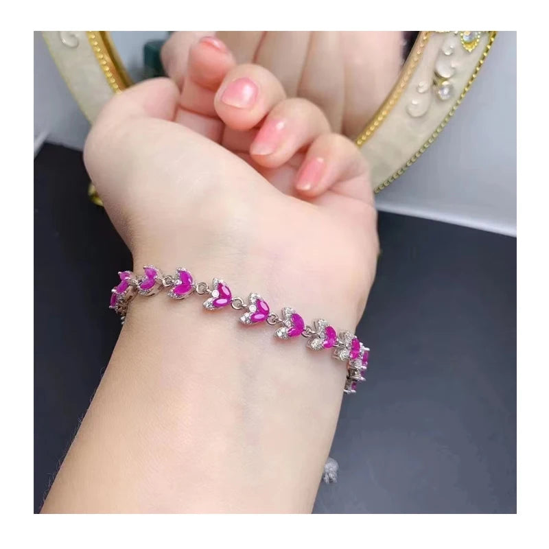 Hot Popular Classic Style Natural Ruby Fine Jewelry Bracelets Rhodium and Gold Plated for Gift and Party