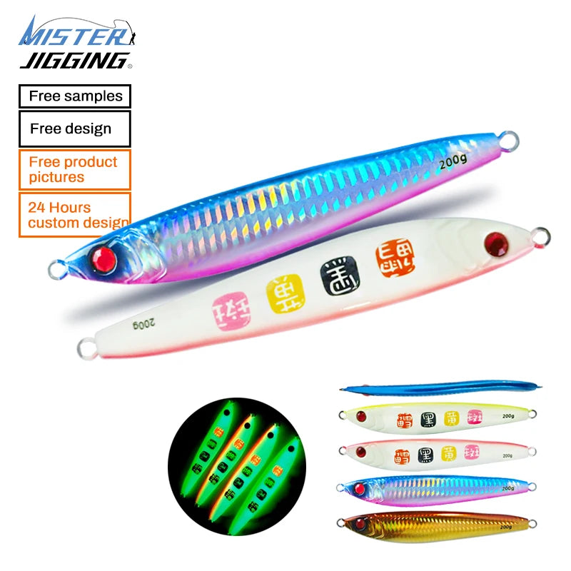 MISTER JIGGING Lure 150g Luminous S Shape Slow Jig Lead Fishing Deep Sea Fishing Lures Slow Metal Jig Lure
