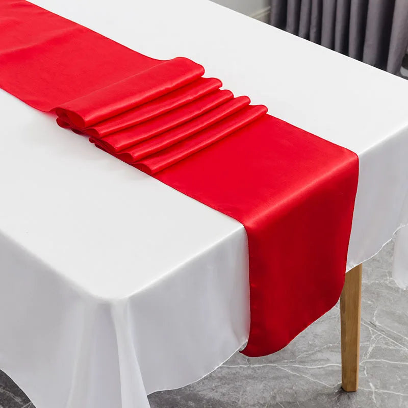 Hot Selling Wedding Banquet Decoration Satin Table Runner Luxury Shiny Red Satin Table Runner for Wedding Banquet