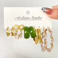 VKME  Newest Fashion Twist Stud Earrings Set Gold Color Plating Pearl Butterfly Hoop Earrings Cards for Women