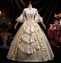 Champagne Long Prom Dress Court Dresses Lace-Up Back Ball Gown Half Sleeves Ruffles Square Neck Lace Satin Material Real Photo
