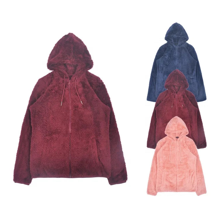 Women Thermal Anti-static Soft Fleece Hooded Outdoor Plush Coat Full Zip Sherpa Hoodie Jacket