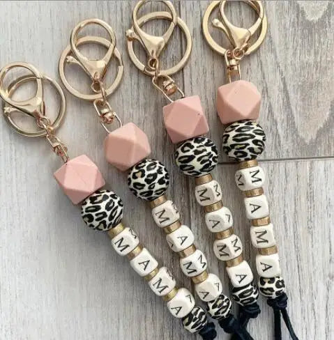 Portachiavi Per La Mamma Leopard Print Silicone Beaded MAMA Keychain Bag Pendant Mother's Day Gift Mom Bag Pendant Mama Keychain