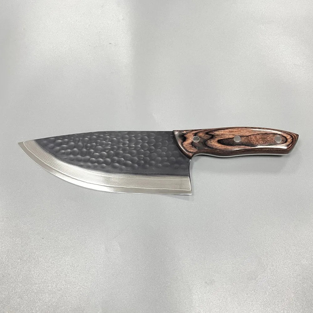 Wholesale Custom 7.5 Inch Kitchen Knife Damascus Steel Chef Knife With Wooden Handle Hammer Forged Cleaver Boning Butcher Knives