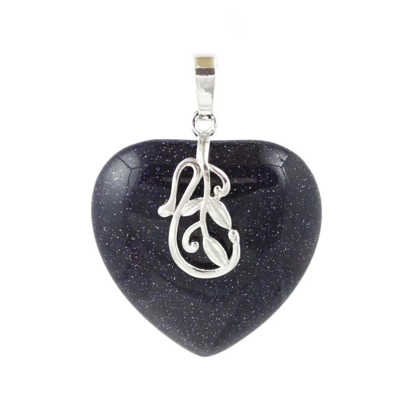 HZ Wholesale Natural Blue Sand Stone Chakra Healing Crystal Stone Heart Shape Pendant Women Fashion Necklace Heart Jewelry