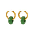 French Style Stainless Steel 18K Gold Plated Retro Green Jade Hoop Earrings for Women Natural Stones Earrings