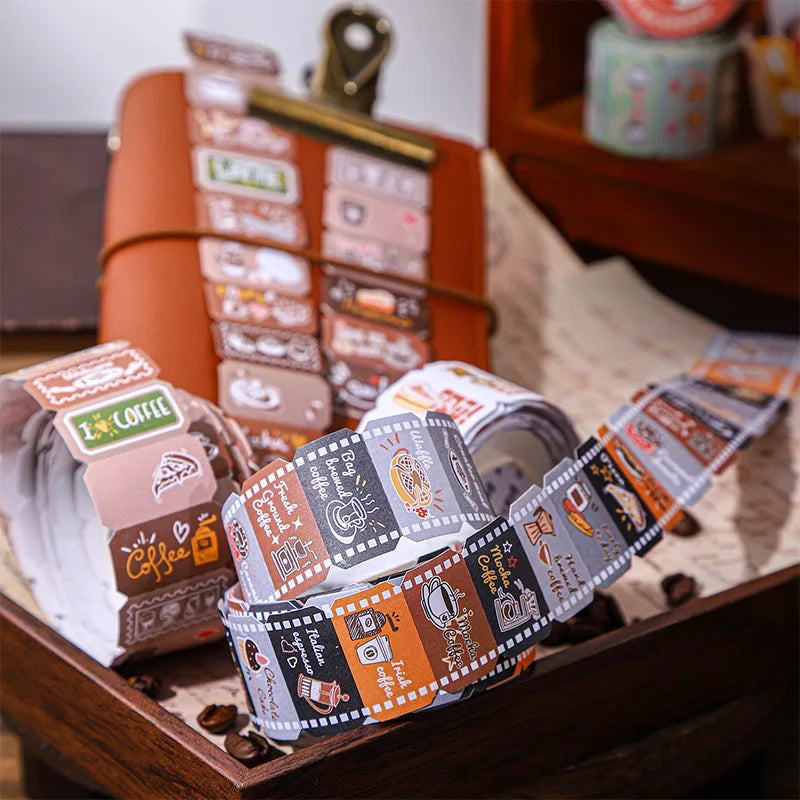 1 Roll of Coffee Themed Label Shaped Tape Coffee Little Luck Series 6 Writable Tapes