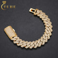 Fashion Men's Hip Hop Jewelry 16mm Solid Gold Plated Brass 3 Rows AAAAA CZ Diamond Iced Out Heavy Cuban Link Bracelet
