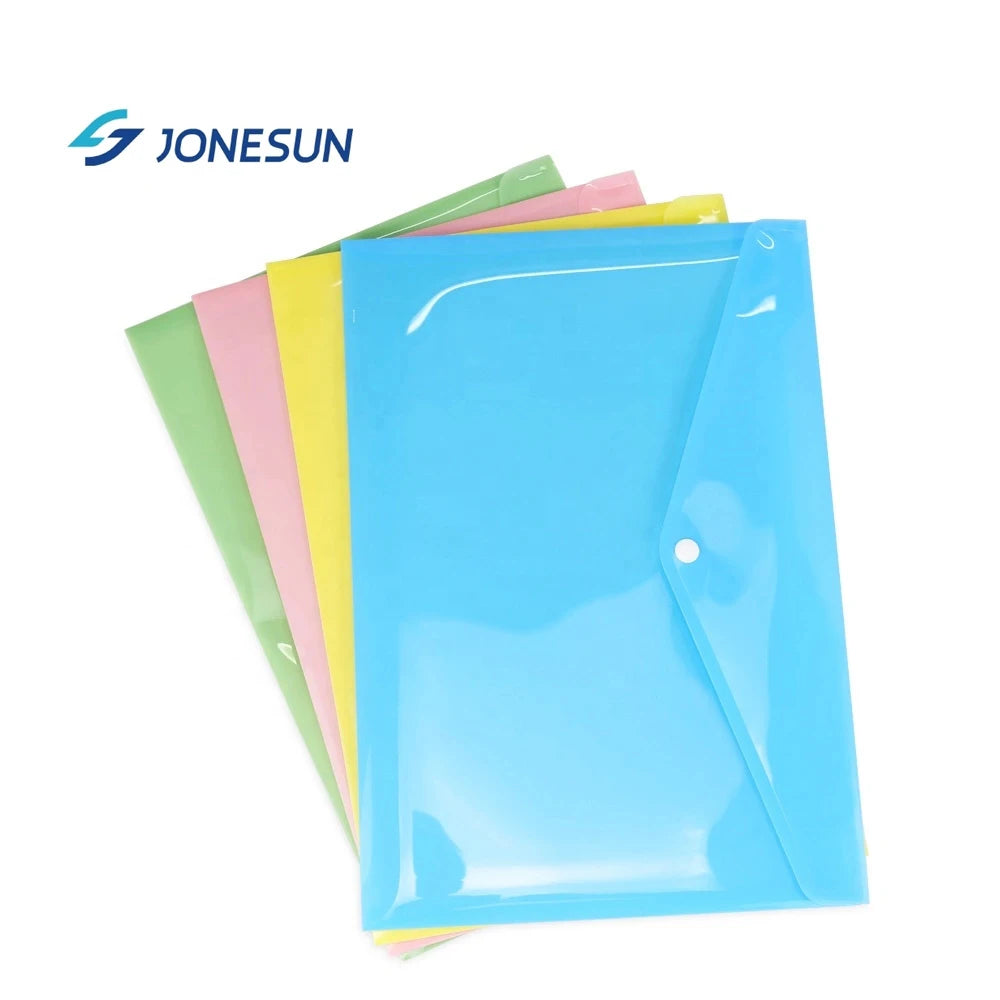 Custom PP Plastic A4 A5 Size Clear Pocket File Folder Envelope with Snap Button Closure