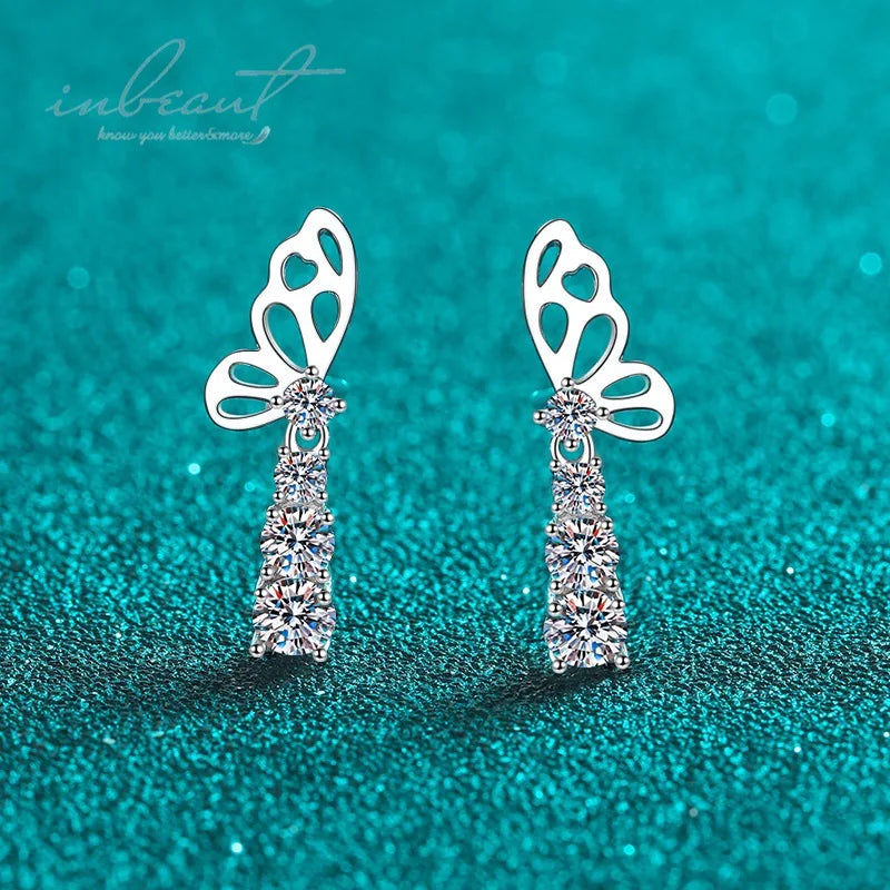 Silver 925 Original Total 1 Carat Brilliant Cut Diamond Test Past D Color Moissanite Peacock Stud Earrings Elegant Fine Jewelry