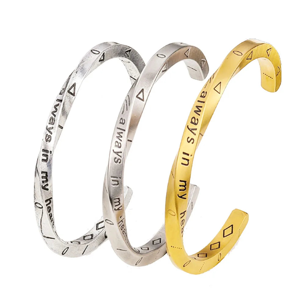 Stainless Steel Twisted Viking Bracelet Open Cuff Bangle Jewelry for Men Gold and Silver Two Colors