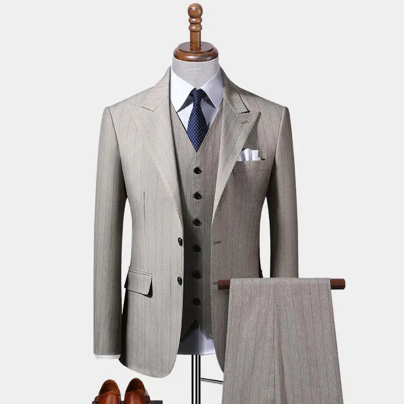 Men's Plus Size Double Breasted V-Neck Polyester/Cotton 3-Piece Business Wedding Suit Breathable Anti-Wrinkle Fabric Long