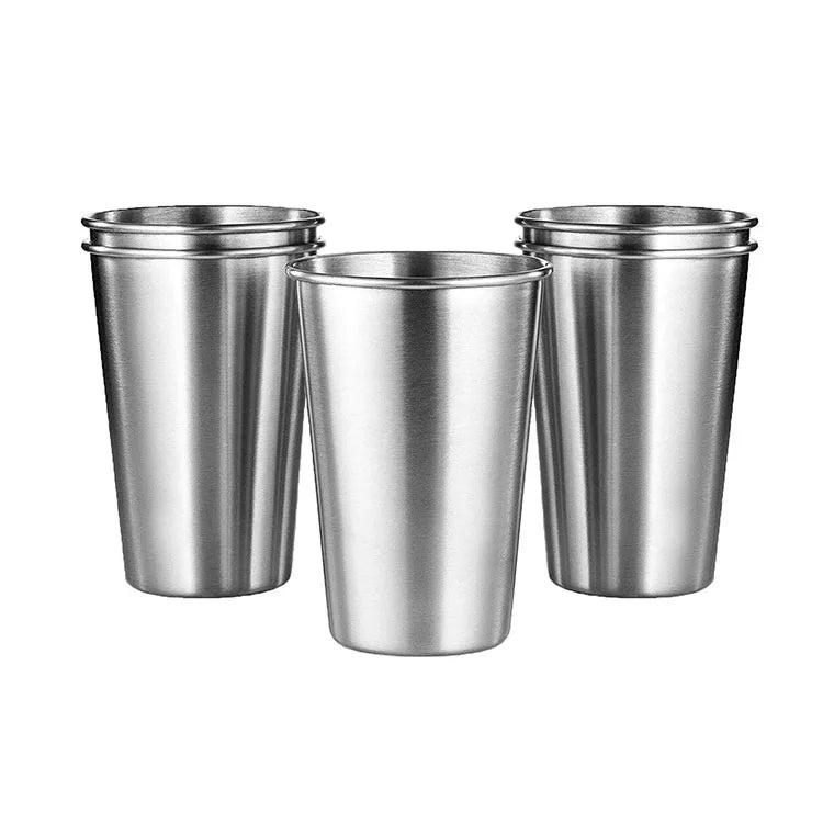 16 Ounce Metal Drinking Glasses Pint Cups Shatterproof Cup Stainless Steel Tumblers for Bar