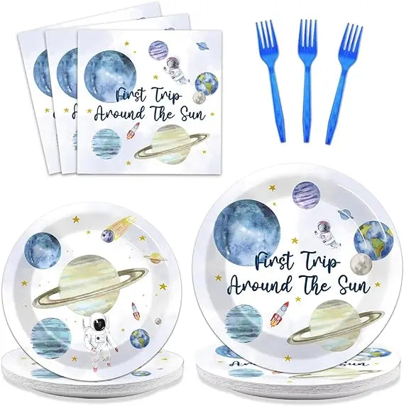 First Trip Around the Sun Birthday Party Supplies Outer Space Themed Party Disposable Tableware Set Sun Theme Party Decoration