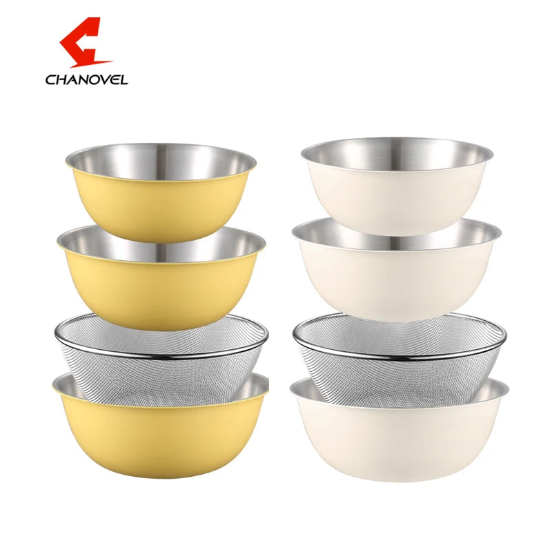 4 PCS Stainless Steel Mixing Bowls Set With Colander Nesting Salad Bowls With Strainer for Kitchen Drain Pasta Rice Fruit