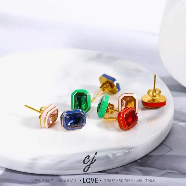 Carline Topsale Minimalist Jewelry Stainless Steel Earrings Colored Zircon Earrings 18k Gold Plated Jewelry for Women