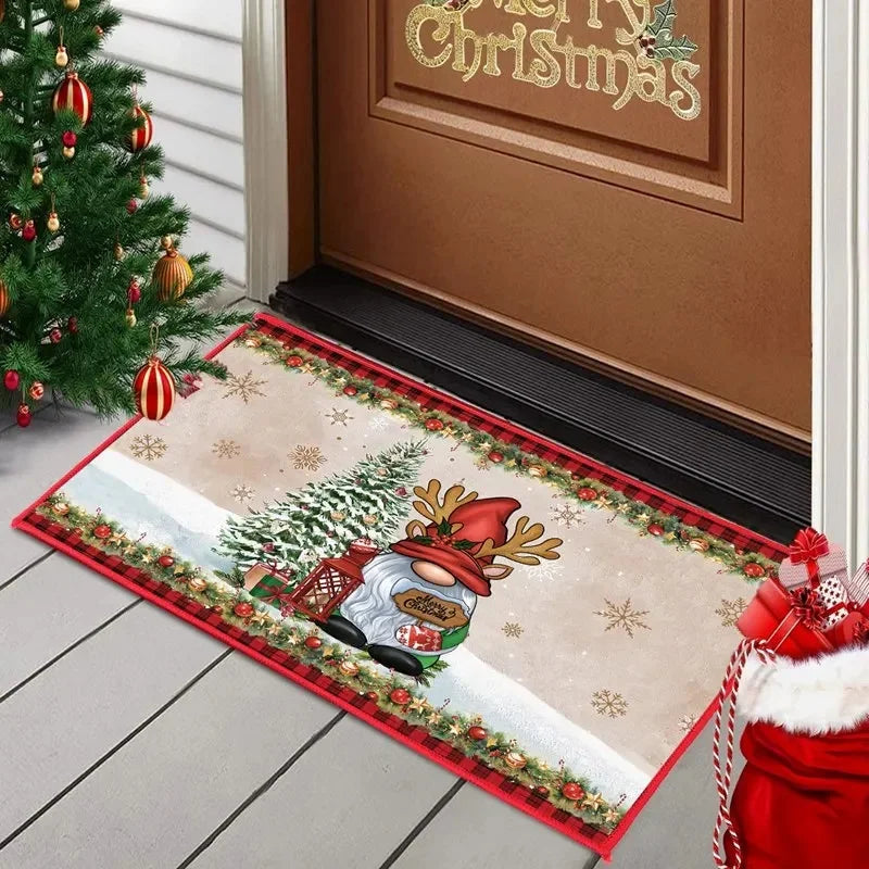 Xmas Crystal Velvet Non-Slip PET Friendly Rugs Cartoon Snowman Christmas Tree Mat Carpet Mats for Indoor Outdoor