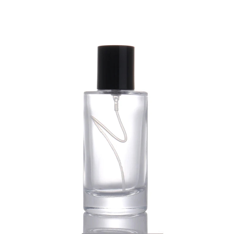 Cylindrical Empty 50ml Glass Perfume Bottle  Spray Packaging with Crimp Spray Cap