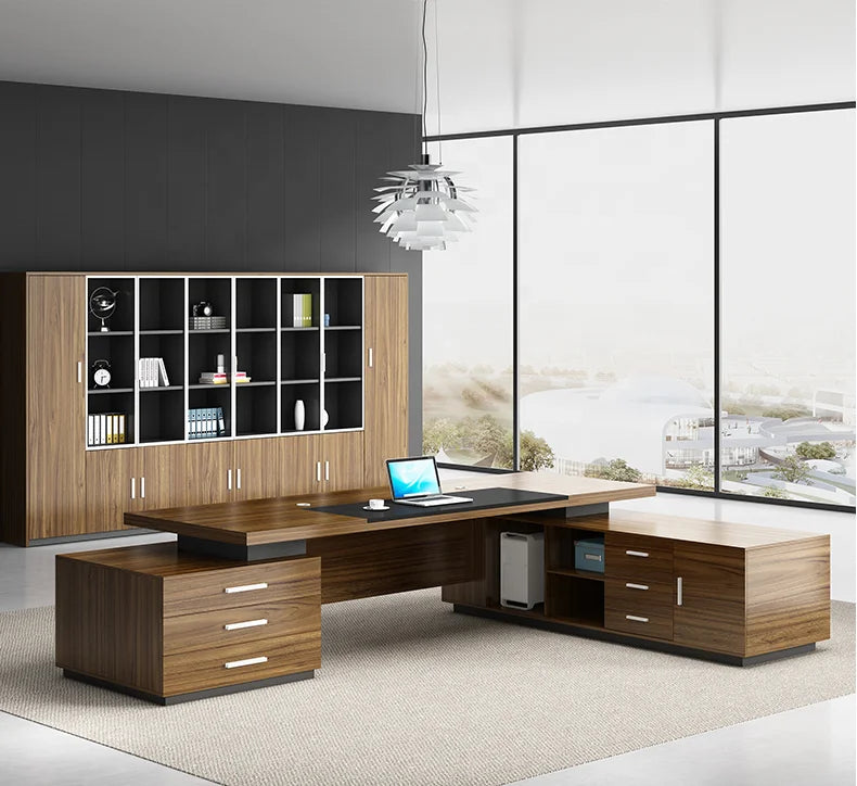 2.4m Modern Panel Luxury CEO Boss Office Executive Desk with Wooden Design and Office Organizer