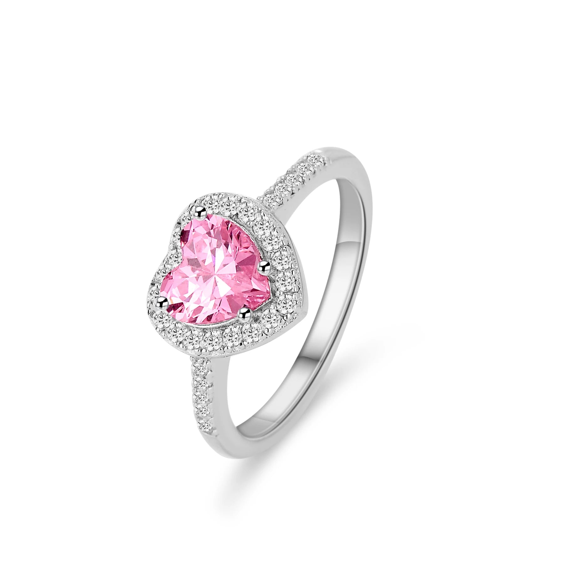 925 Sterling Silver Heart Ring for Women Fashionable Wedding Engagement Jewelry Rhodium Pink Zircon Stone Stylish Trendy Gift