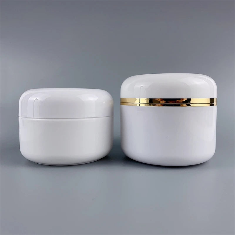 Stock 20ml-250ml Empty PP White Single/Double Wall Cosmetic Container Cream Jar With Silver/Gold Ring for Cream Packaging