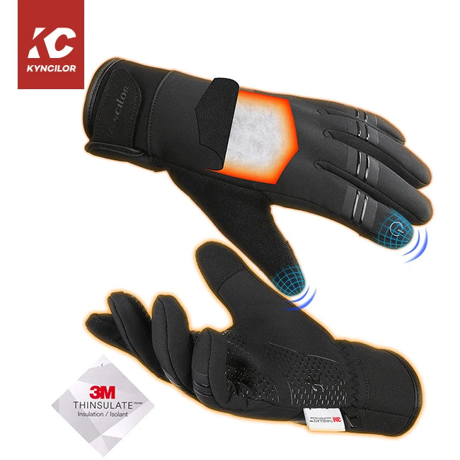 3M Winter Gloves for Outdoor Sports Full Waterproof Motorcycle Cycling Mittens for Screen Fingers Plain Style Fleece Lining