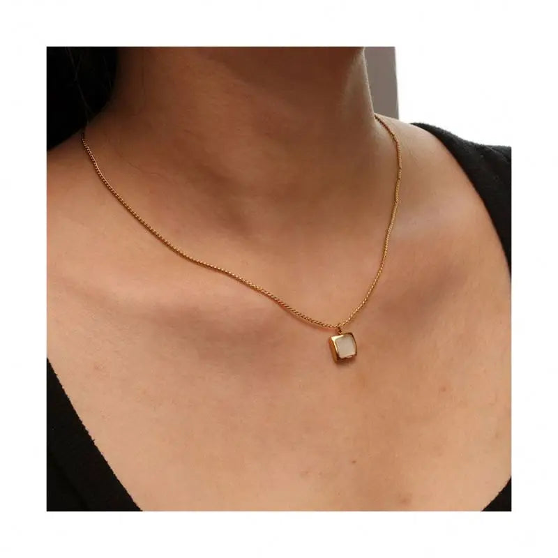 Chris April 316L Stainless Steel PVD Gold Plating square Pendant White Sea Shell s Infinity Chain Necklace