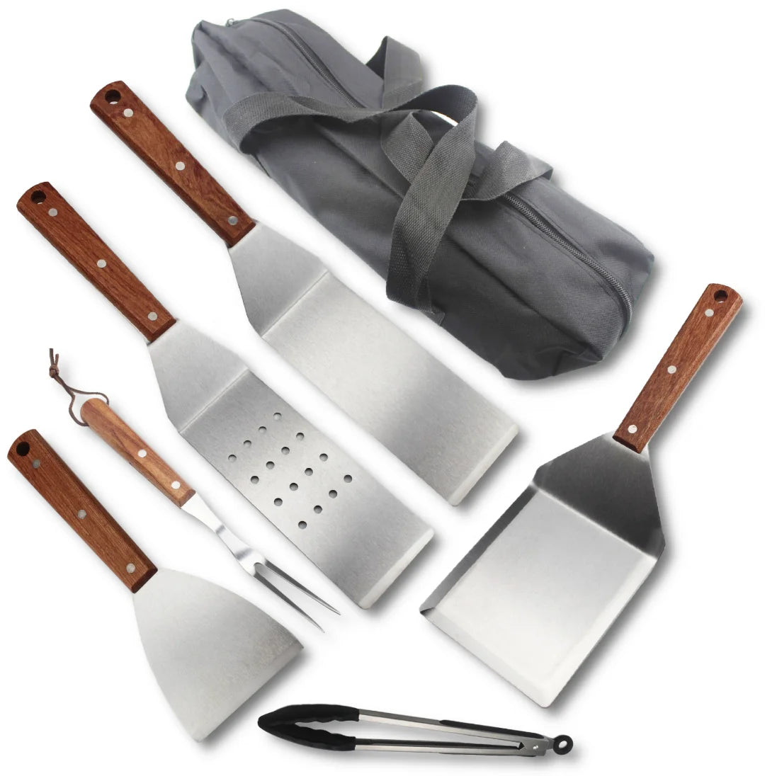 Outdoor & Household Charcoal Grilling Stainless Steel Wood Handle Heat Resistant Spatula Tool for Steaks
