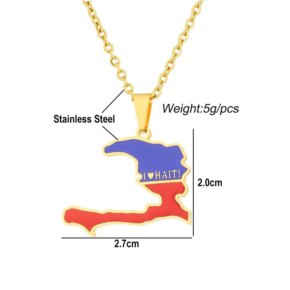 BINSHUO Wholesale Custom Stainless Steel Jewelry Drop Oil Letter Haiti Nation Map Flag Men Pendant Charm Couples Necklace Women