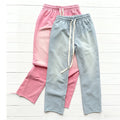 Custom Logo Patchwork Casual Fleece Joggers Sweatpants 100% Cotton Acid Wash French Terry Baggy Stacked Flare Men