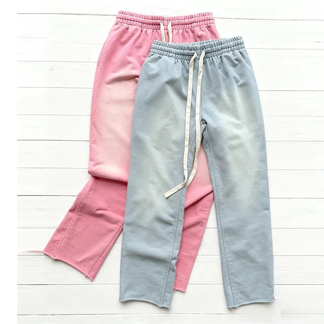 Custom Logo Patchwork Casual Fleece Joggers Sweatpants 100% Cotton Acid Wash French Terry Baggy Stacked Flare Men