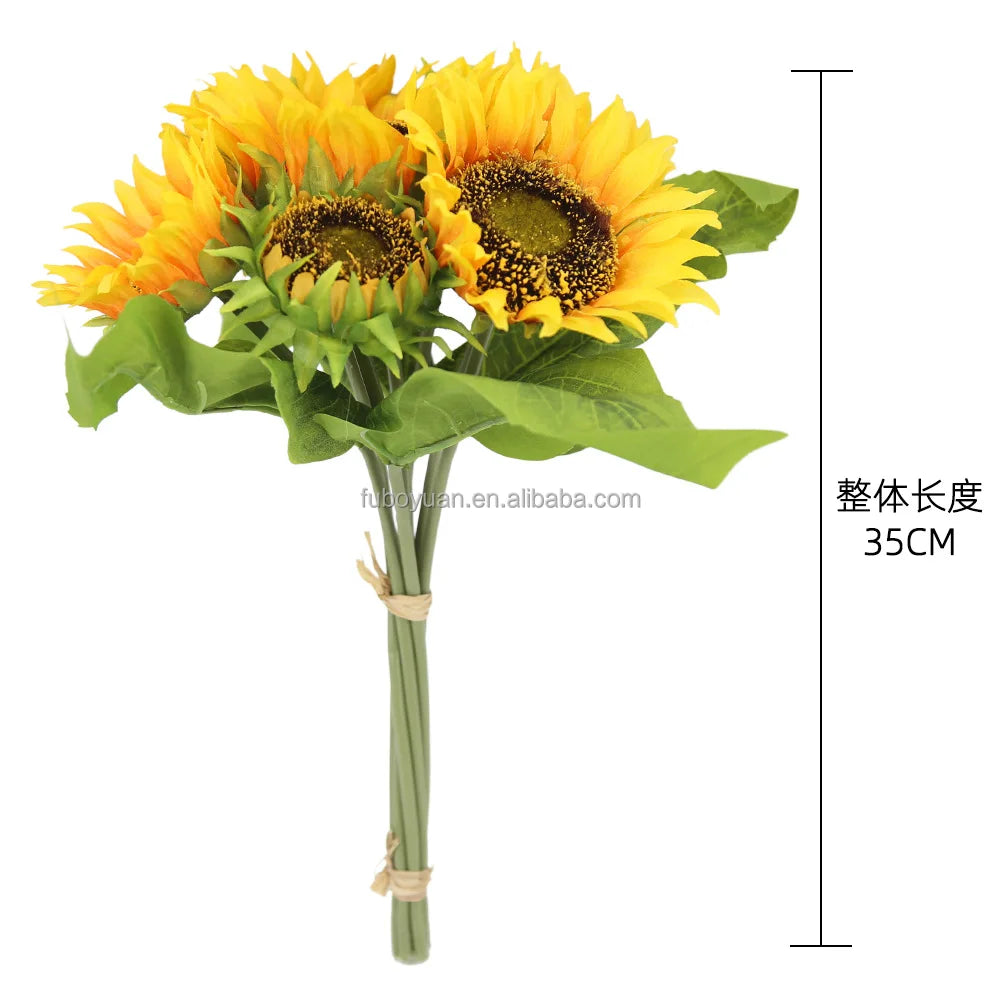 SZ04 Wholesale  Artificial Sunflowers Wholesale Sunflower Yellow Color Bouquet Silk Sunflower Wedding Home Office Decoration